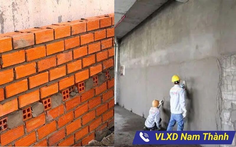 Tường sau khi xây và sau khi trát